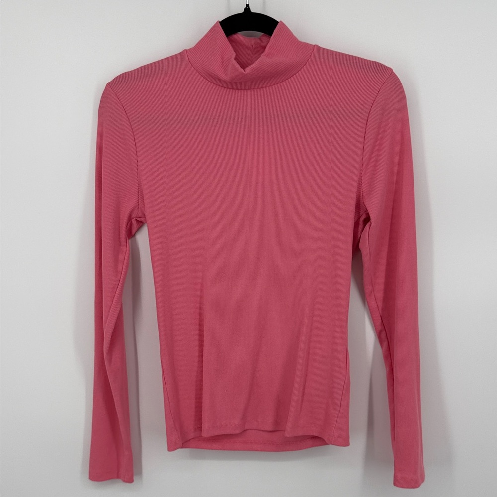 J. Crew Pink Turtleneck Long Sleeve Ribbed Tee Cotton Blend Size Small